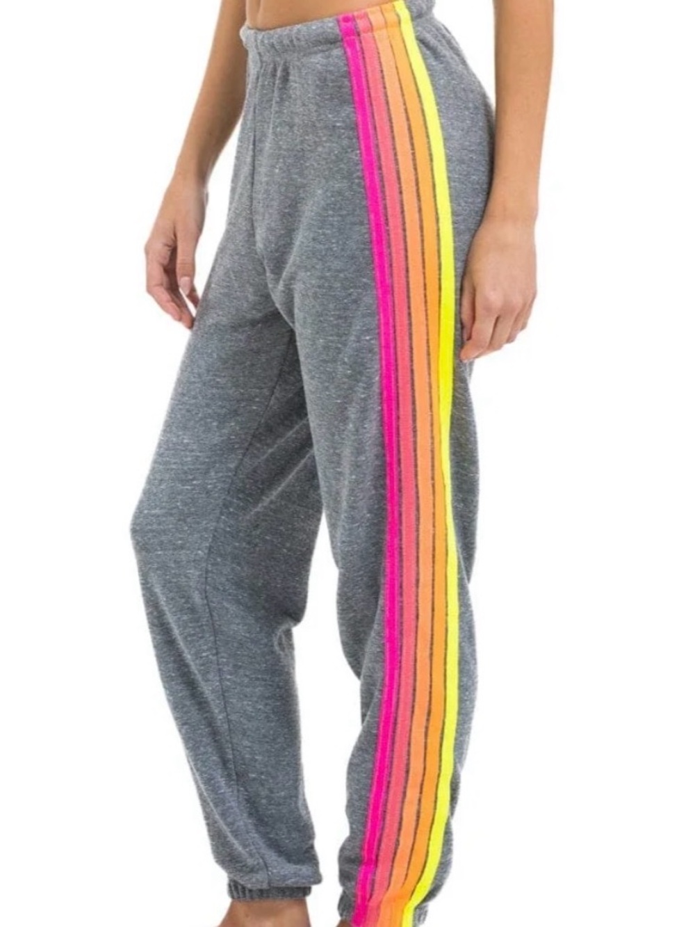 Aviator Nation 5 STRIPE SWEATPANTS - HEATHER GREY/NEON